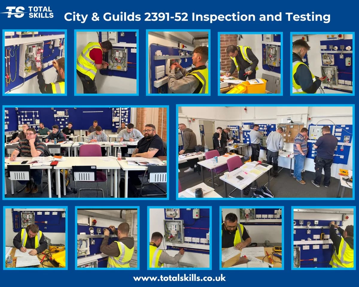 Electrical candidates completing 2391-52 Inspection and Testing course at Total Skills training centre