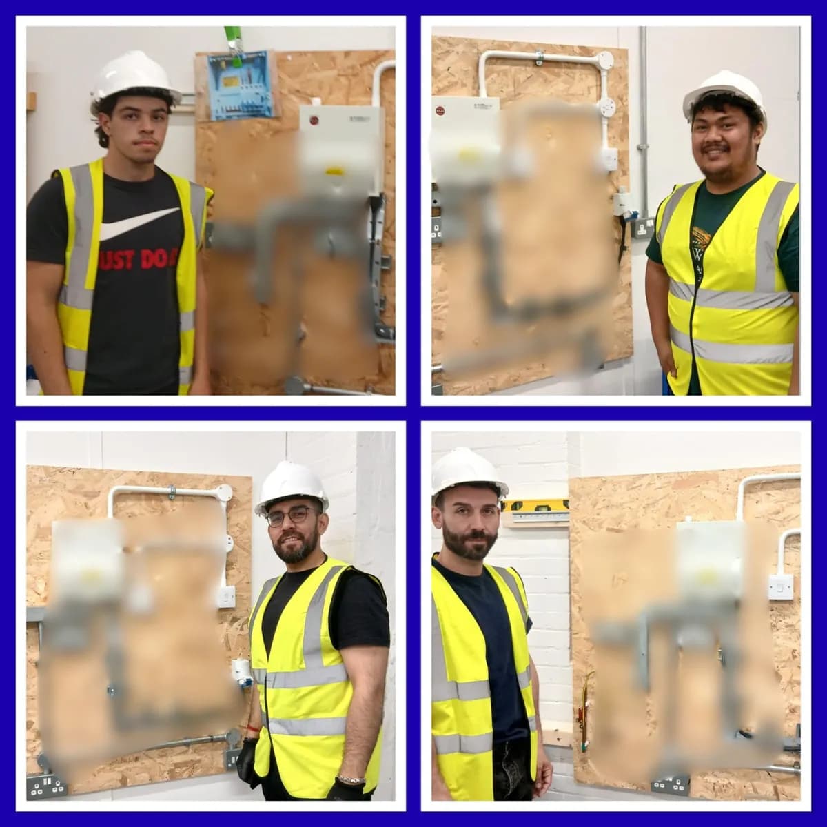 Four electrical students completing their Level 2 assessment at Total Skills training centre