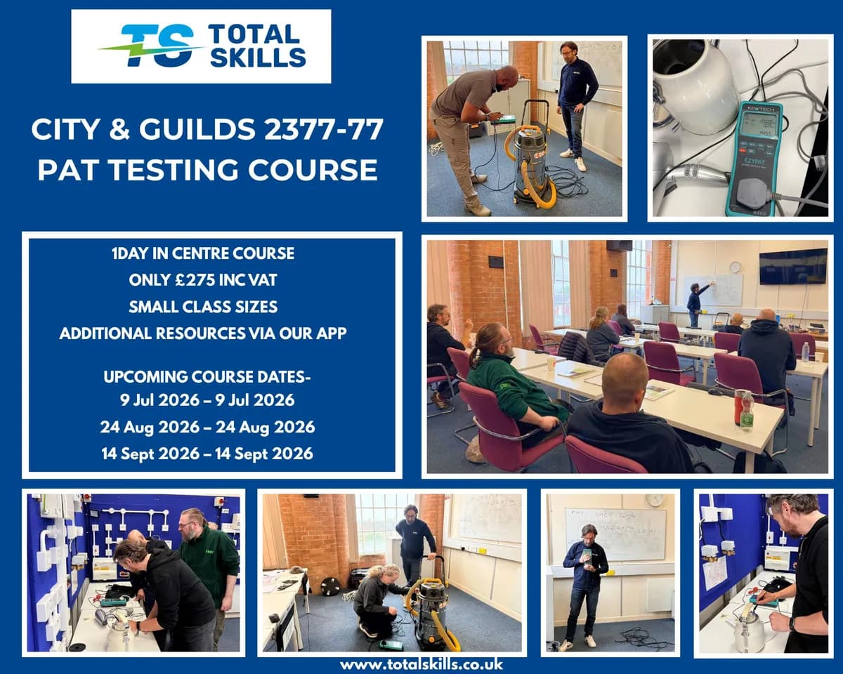 Students completing PAT testing training at Total Skills training centre
