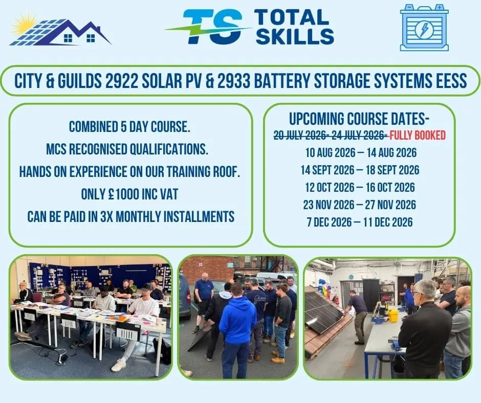 Students learning Solar PV and Battery installation at Total Skills training centre
