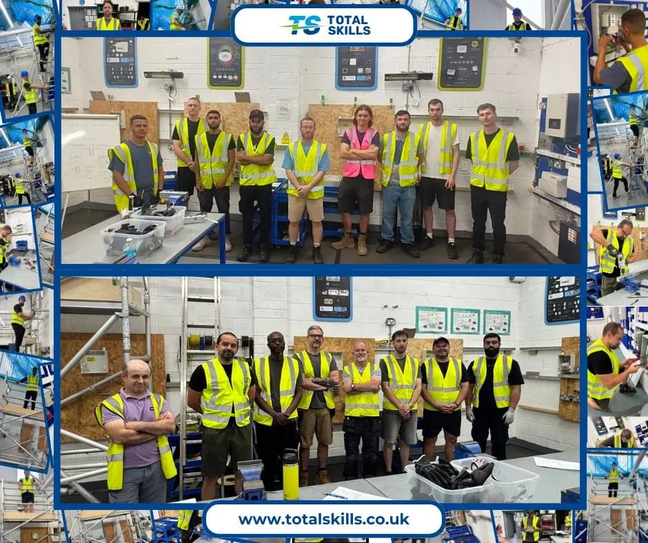 Seventeen students completing health and safety practical assessments at Total Skills training centre