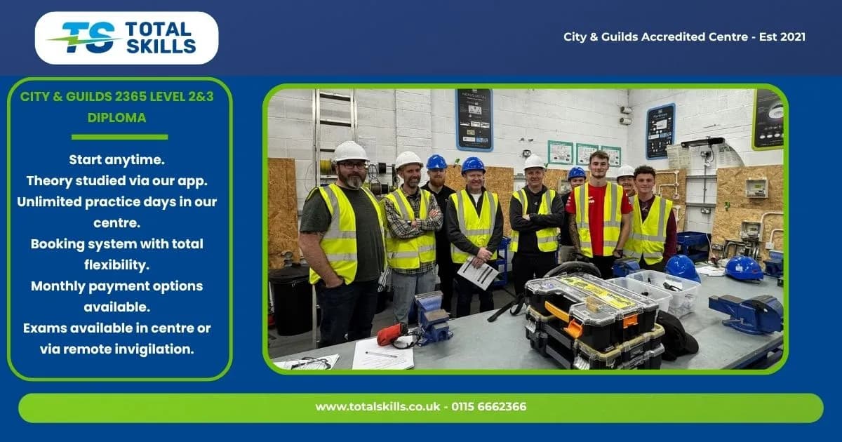 Nine new electrical students completing health and safety practical assessments at Total Skills training centre